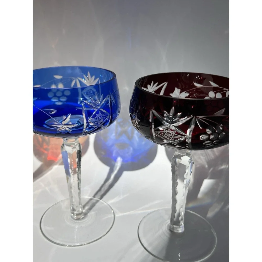 Vintage Bohemian Cut Crystal Wine Glasses Set of 3